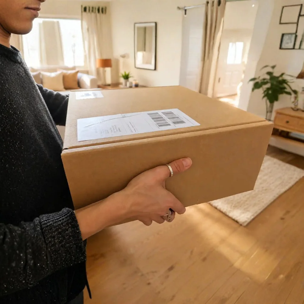 Telemarie Paket wird zu Hause empfangen