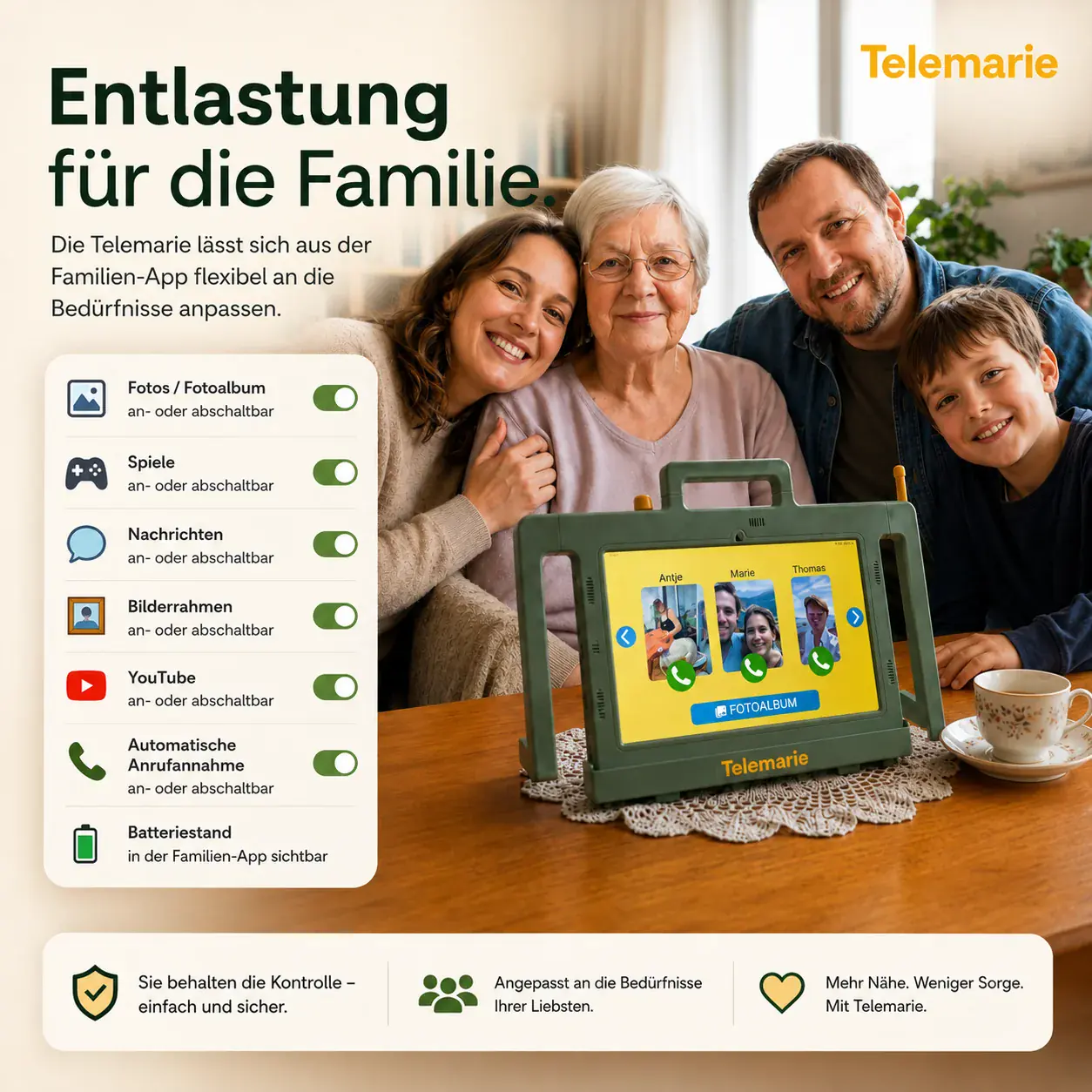 Slidekarte zur Entlastung für die Familie und flexibel anpassbaren Funktionen.