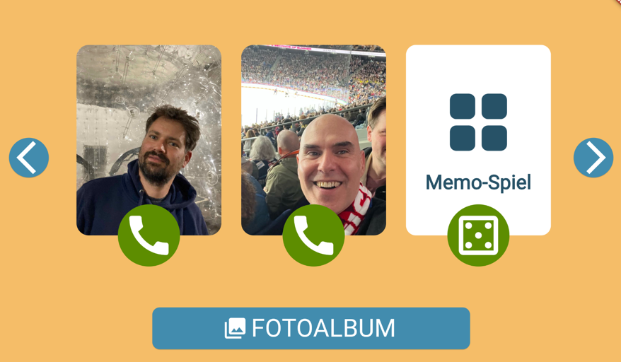 Screenshot: Startbildschirm der Telemarie mit Familienmitglied-Kacheln